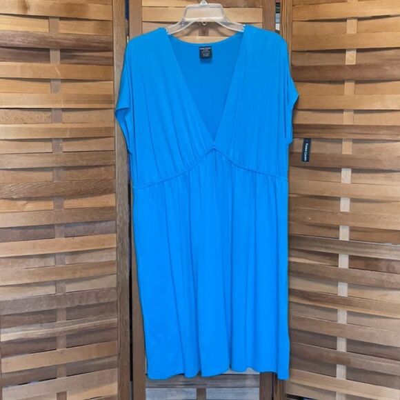 NWT Faded Glory Blue Dress V-Neck Empire Waist Women’s size Large XL Polyester - Picture 1 of 7